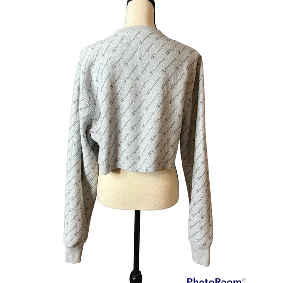 Champion Cropped Sweatshirt in Gray with Darker Gray Champion Logos Size X Small - Picture 3 of 4